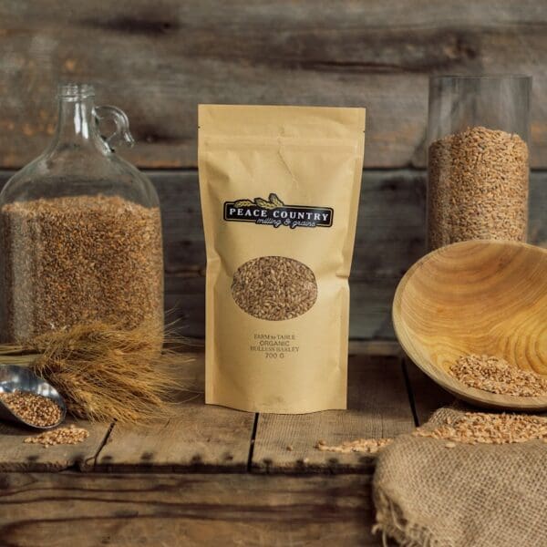 A bag of grain sitting on top of a table.