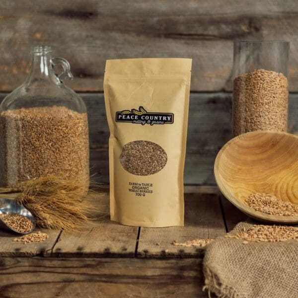 A bag of grain sitting on top of a table.