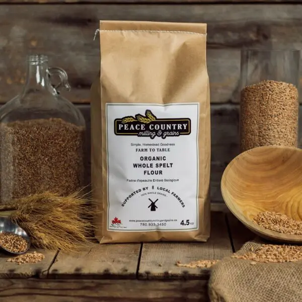 A bag of whole grain flour sitting on top of a table.